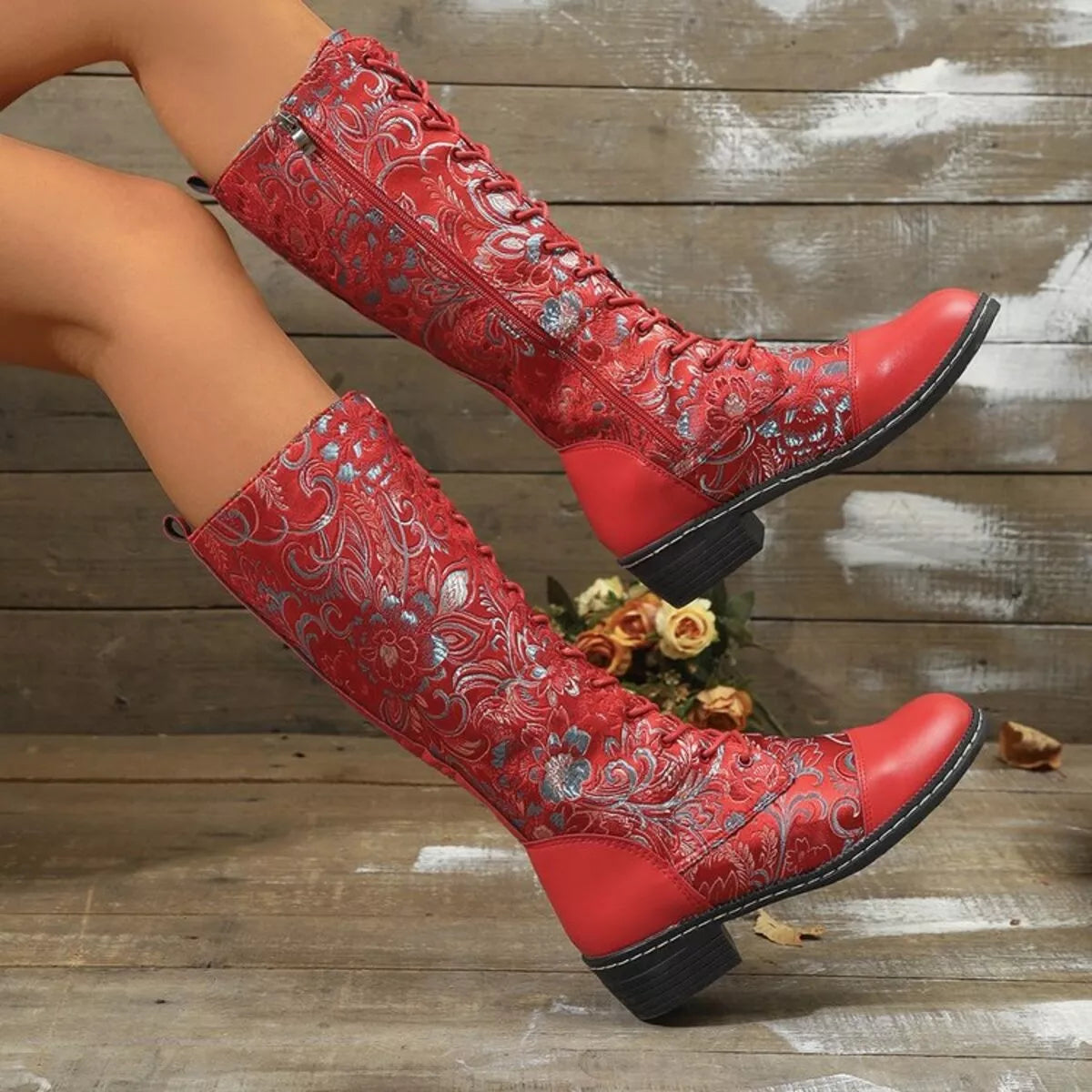 Lace Up Block Heels Boots-110 Fashion Boots-Trendsi-[option4]-[option5]-[option6]-[option7]-[option8]-Shop-Boutique-Clothing-for-Women-Online