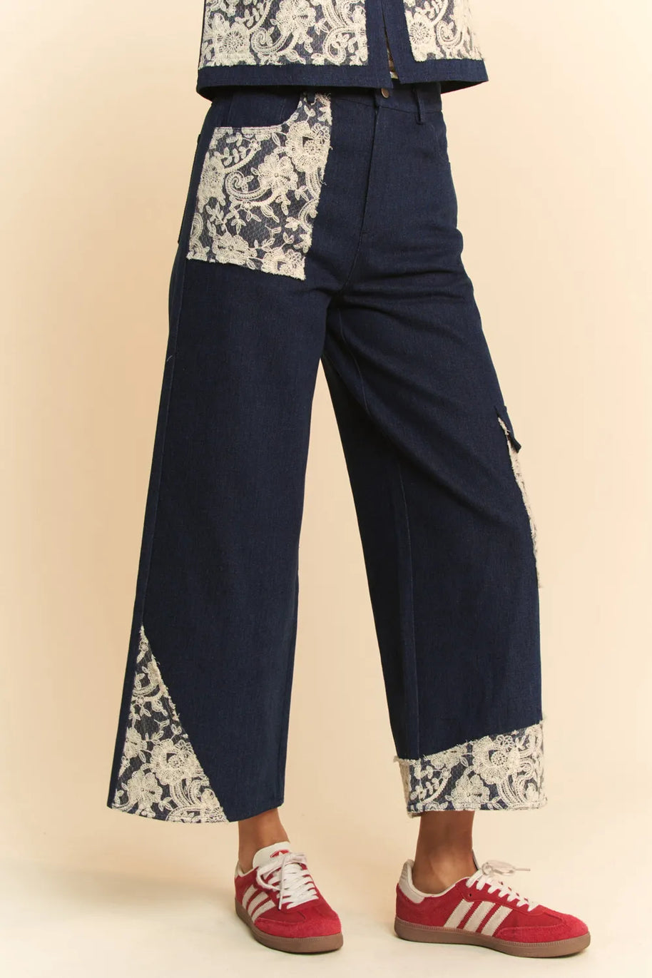 Davi & Dani Lace Applique Wide Leg Jeans-Jeans-Trendsi-[option4]-[option5]-[option6]-[option7]-[option8]-Shop-Boutique-Clothing-for-Women-Online