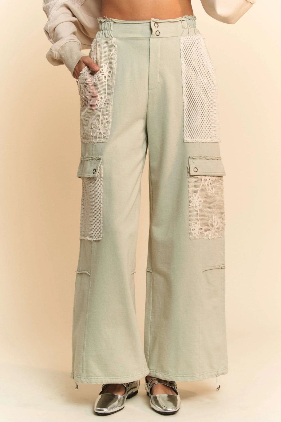 Davi & Dani Lace Patchwork Bottom Opening Adjustable Pants-Pants-Trendsi-SAGE-S-[option4]-[option5]-[option6]-[option7]-[option8]-Shop-Boutique-Clothing-for-Women-Online