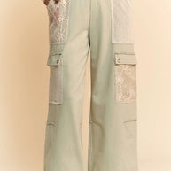 Davi & Dani Lace Patchwork Bottom Opening Adjustable Pants-Pants-Trendsi-SAGE-S-[option4]-[option5]-[option6]-[option7]-[option8]-Shop-Boutique-Clothing-for-Women-Online