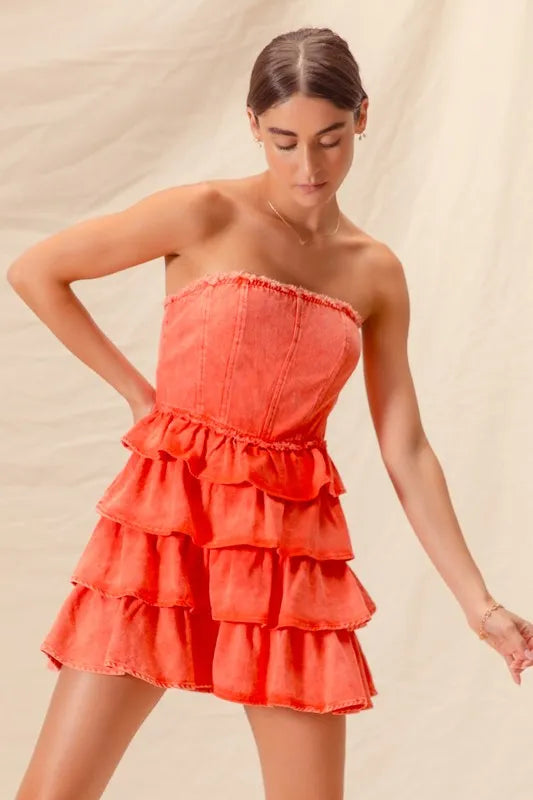 SO ME Strapless Ruffle Layered Game Day Cheer Up Dress-Dresses-Trendsi-[option4]-[option5]-[option6]-[option7]-[option8]-Shop-Boutique-Clothing-for-Women-Online