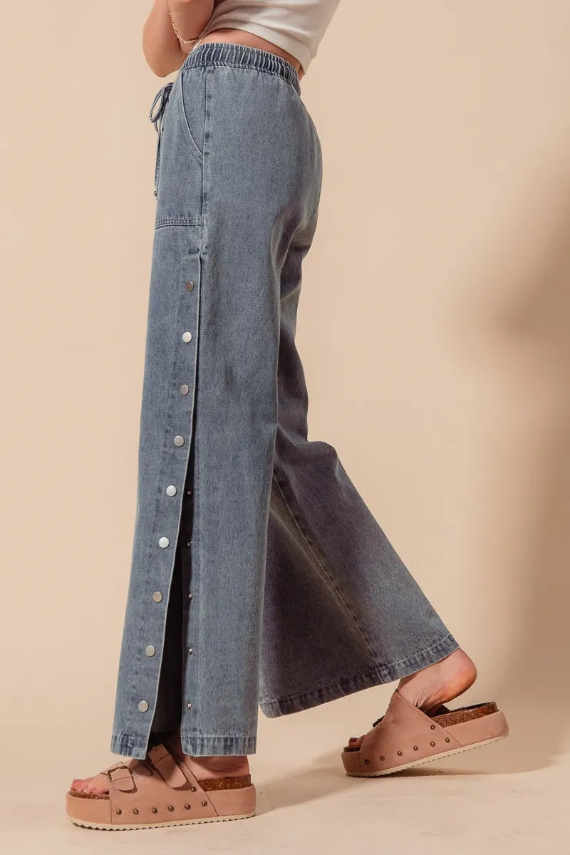 SO ME Mid Rise Drawstring Jeans with Side Snap Button-Jeans-Trendsi-[option4]-[option5]-[option6]-[option7]-[option8]-Shop-Boutique-Clothing-for-Women-Online