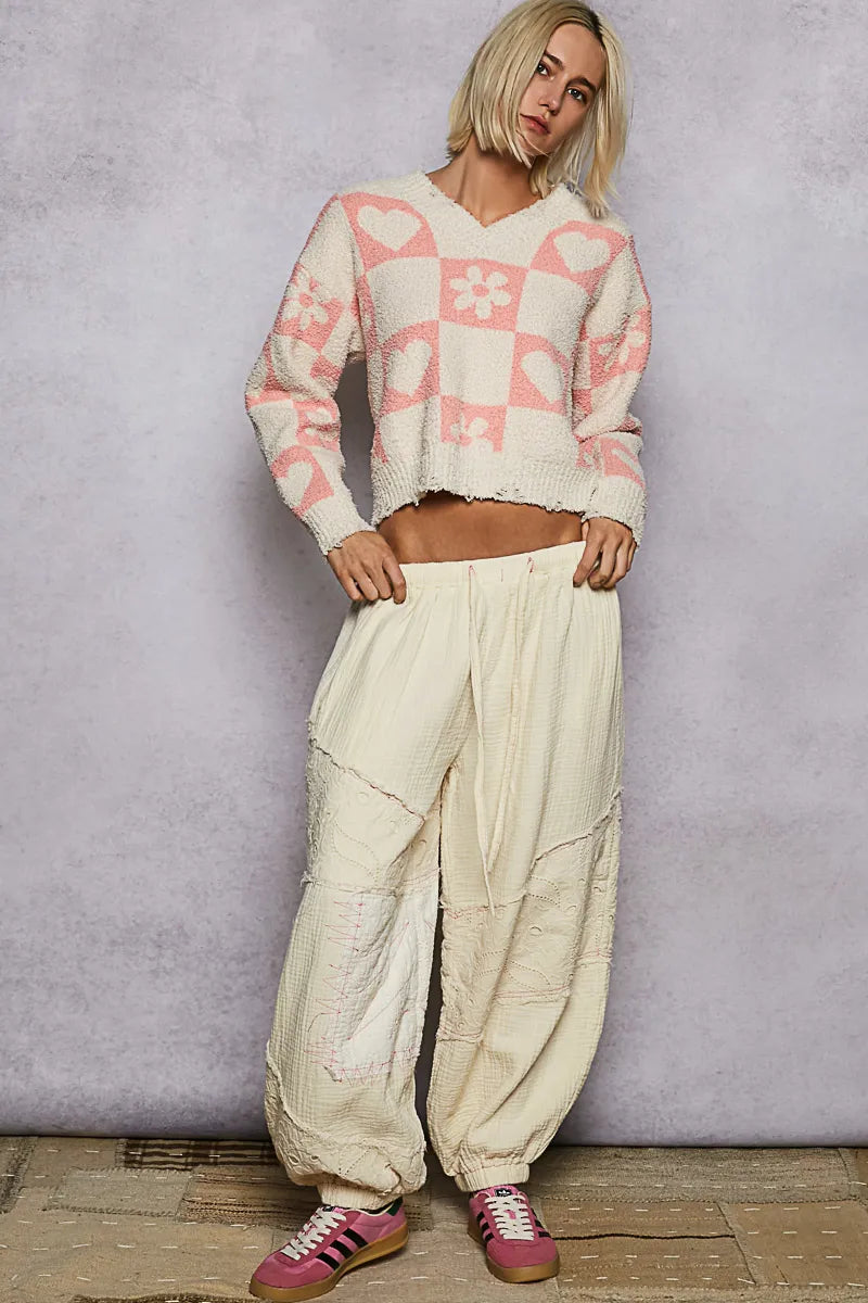 POL V-Neck Heart Pattern Checkered Sweater-Sweaters-Trendsi-[option4]-[option5]-[option6]-[option7]-[option8]-Shop-Boutique-Clothing-for-Women-Online