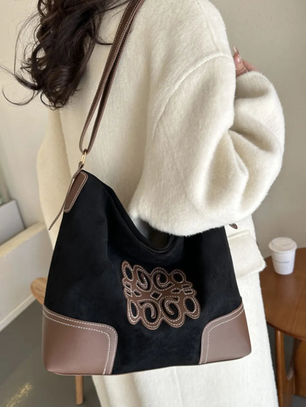Suede Patch Adjustable Strap Tote Bag-Bags-Trendsi-[option4]-[option5]-[option6]-[option7]-[option8]-Shop-Boutique-Clothing-for-Women-Online