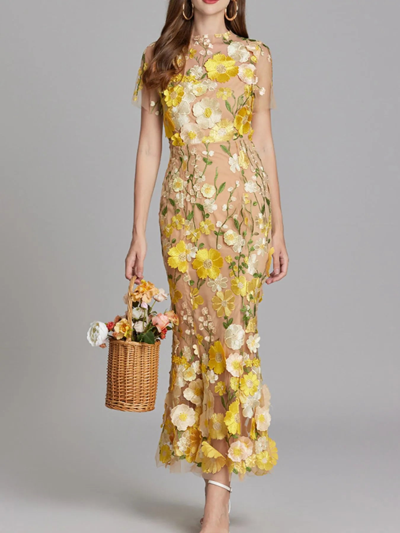 Floral Embroidered Mesh Overlay Maxi Dress-Dresses-Trendsi-[option4]-[option5]-[option6]-[option7]-[option8]-Shop-Boutique-Clothing-for-Women-Online