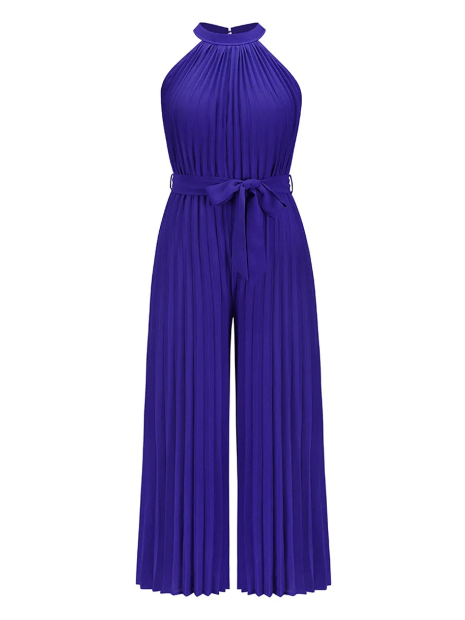 Cutout Tied Pleated Sleeveless Jumpsuit-Sets-Trendsi-Dark Blue-S-[option4]-[option5]-[option6]-[option7]-[option8]-Shop-Boutique-Clothing-for-Women-Online