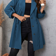 Honey Plus Size Lapel Collar Drawstring Roll-Tab Sleeve Trench Coat-Coats & Jackets-Trendsi-Dusty Blue-1XL-[option4]-[option5]-[option6]-[option7]-[option8]-Shop-Boutique-Clothing-for-Women-Online