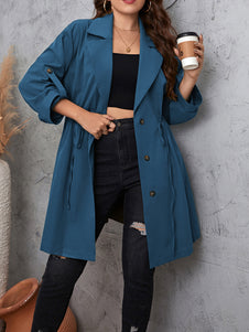 Honey Plus Size Lapel Collar Drawstring Roll-Tab Sleeve Trench Coat-Coats & Jackets-Trendsi-Dusty Blue-1XL-[option4]-[option5]-[option6]-[option7]-[option8]-Shop-Boutique-Clothing-for-Women-Online