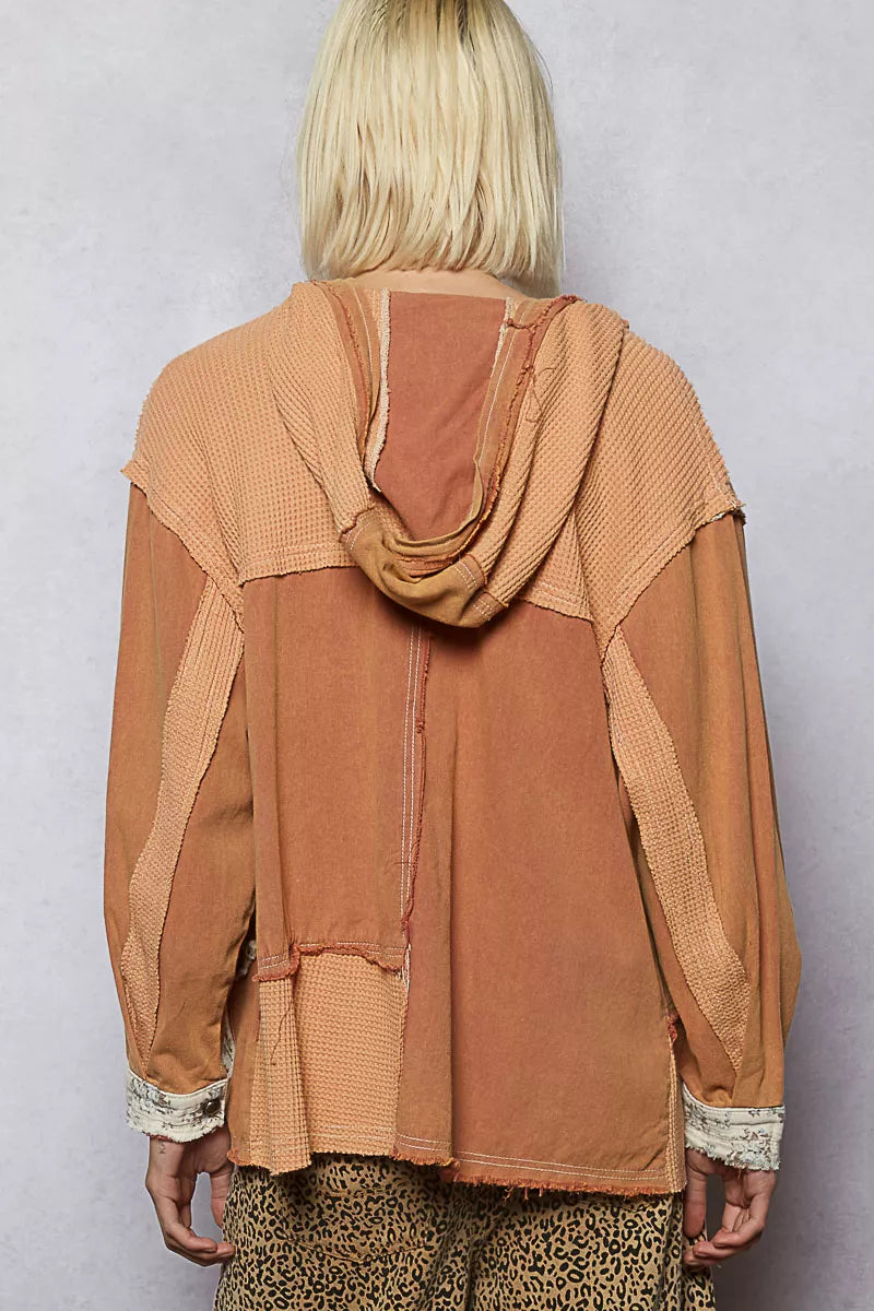 POL Button Down Hooded Jacket with with Star Patch Pattern-Coats & Jackets-Trendsi-[option4]-[option5]-[option6]-[option7]-[option8]-Shop-Boutique-Clothing-for-Women-Online