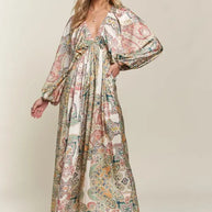 ADORA Printed V-Neck Batwing Sleeve Dress-Dresses-Trendsi-Light Green-S-[option4]-[option5]-[option6]-[option7]-[option8]-Shop-Boutique-Clothing-for-Women-Online