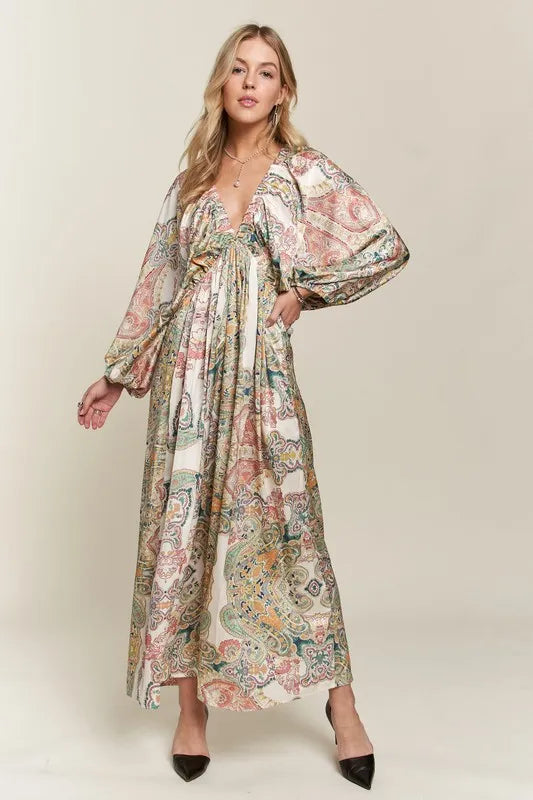 ADORA Printed V-Neck Batwing Sleeve Dress-Dresses-Trendsi-Light Green-S-[option4]-[option5]-[option6]-[option7]-[option8]-Shop-Boutique-Clothing-for-Women-Online