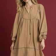 Umgee Boho Peasant Mini Dress with Trim Detail-Dresses-Trendsi-LATTE-S-[option4]-[option5]-[option6]-[option7]-[option8]-Shop-Boutique-Clothing-for-Women-Online