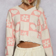 POL V-Neck Heart Pattern Checkered Sweater-Sweaters-Trendsi-CREAM/PINK-S-[option4]-[option5]-[option6]-[option7]-[option8]-Shop-Boutique-Clothing-for-Women-Online