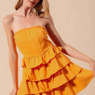 SO ME Strapless Ruffle Layered Game Day Cheer Up Dress-Dresses-Trendsi-GOLD-S-[option4]-[option5]-[option6]-[option7]-[option8]-Shop-Boutique-Clothing-for-Women-Online
