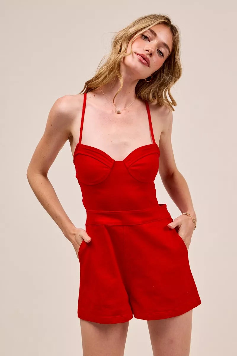 SO ME Fitted Open Back Game Day Romper with Lace Up Deta-Jumpsuits & Rompers-Trendsi-[option4]-[option5]-[option6]-[option7]-[option8]-Shop-Boutique-Clothing-for-Women-Online