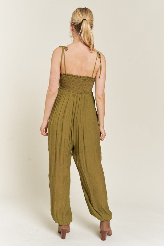 SMOCKED TIE STRAP JUMPSUIT-Jade By Jane-[option4]-[option5]-[option6]-[option7]-[option8]-Shop-Boutique-Clothing-for-Women-Online