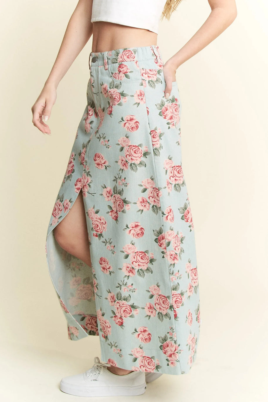 Jade By Jane Full Size Floral Print Front Slit Denim Maxi Skirt Plus Size-Skirts-Trendsi-[option4]-[option5]-[option6]-[option7]-[option8]-Shop-Boutique-Clothing-for-Women-Online