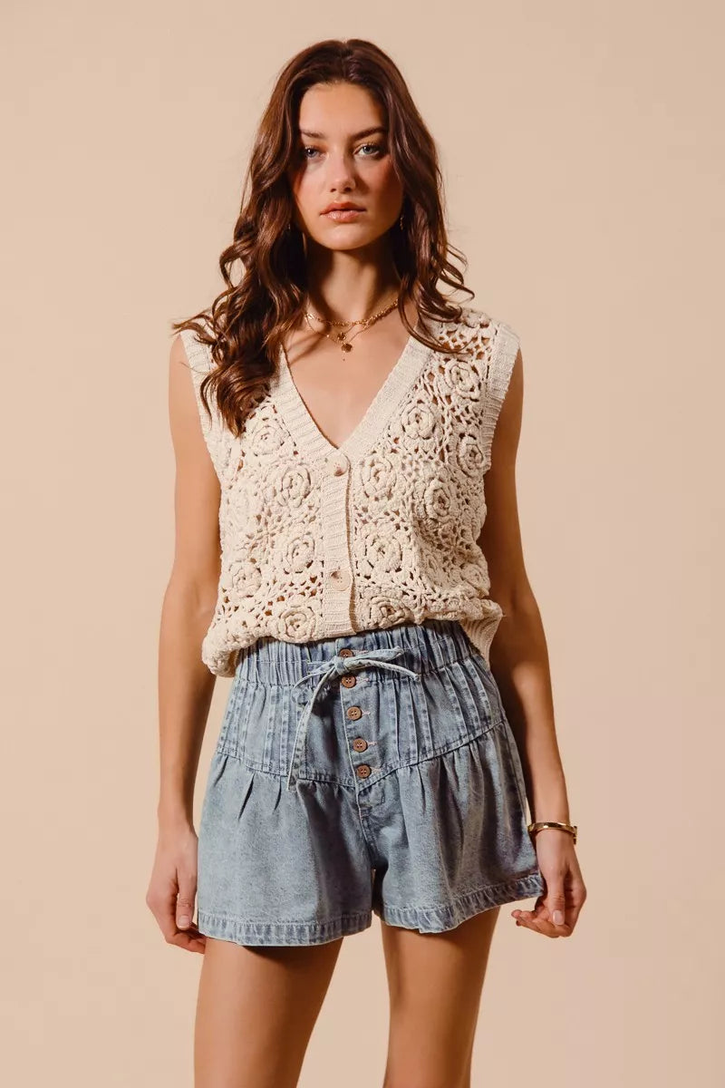 SO ME Flared Denim Shorts with Elasticized Waist-Shorts-Trendsi-[option4]-[option5]-[option6]-[option7]-[option8]-Shop-Boutique-Clothing-for-Women-Online