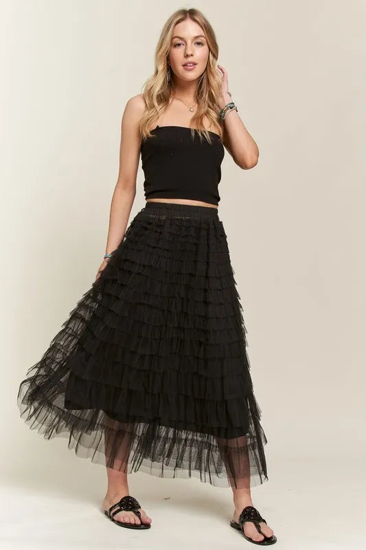 ADORA Elastic Waist Layered Mesh Midi Skirt-Skirts-Trendsi-[option4]-[option5]-[option6]-[option7]-[option8]-Shop-Boutique-Clothing-for-Women-Online