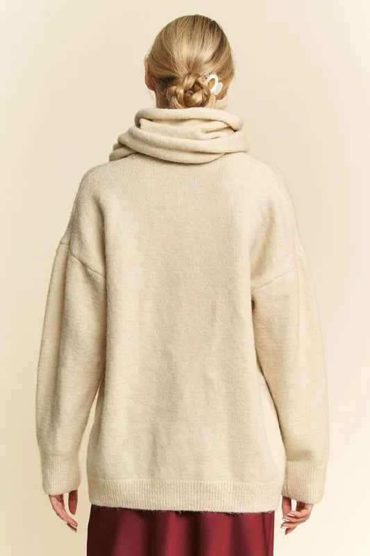 Davi & Dani V-Neck Dropped Shoulder Sweater with Scarf-Sweaters-Trendsi-[option4]-[option5]-[option6]-[option7]-[option8]-Shop-Boutique-Clothing-for-Women-Online