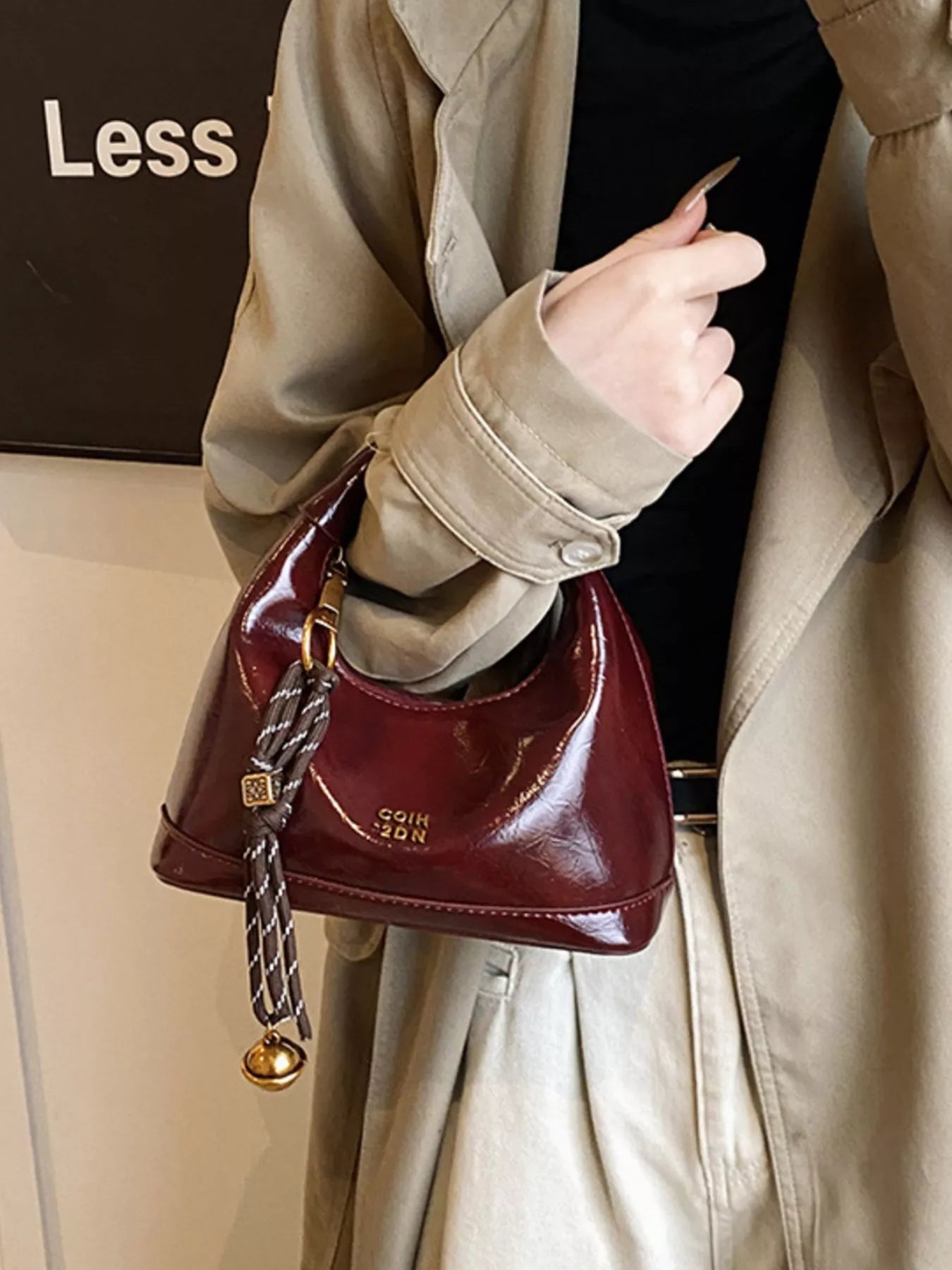Leather Crossbody Bag with Charm-handbag-Trendsi-Deep Red-One Size-[option4]-[option5]-[option6]-[option7]-[option8]-Shop-Boutique-Clothing-for-Women-Online