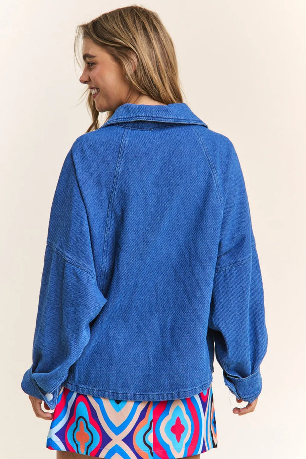 J.NNA Snap Down Long Sleeve Denim Shacket-Womens Outerwear/Shacket-Trendsi-[option4]-[option5]-[option6]-[option7]-[option8]-Shop-Boutique-Clothing-for-Women-Online