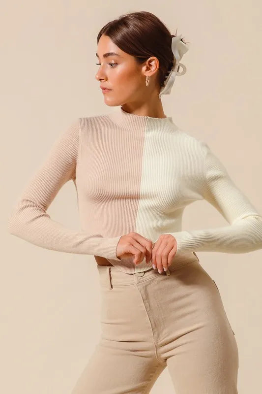 SO ME Color Block Fitted Crop Sweater Top-Sweaters-Trendsi-[option4]-[option5]-[option6]-[option7]-[option8]-Shop-Boutique-Clothing-for-Women-Online