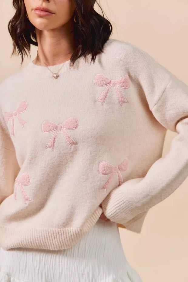 SO ME Embroidered Ribbon Round Neck Sweater-Sweaters-Trendsi-[option4]-[option5]-[option6]-[option7]-[option8]-Shop-Boutique-Clothing-for-Women-Online