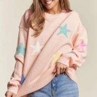 ADORA Stars Pattern Round Neck Drop Shoulder Sweater-Sweaters-Trendsi-[option4]-[option5]-[option6]-[option7]-[option8]-Shop-Boutique-Clothing-for-Women-Online