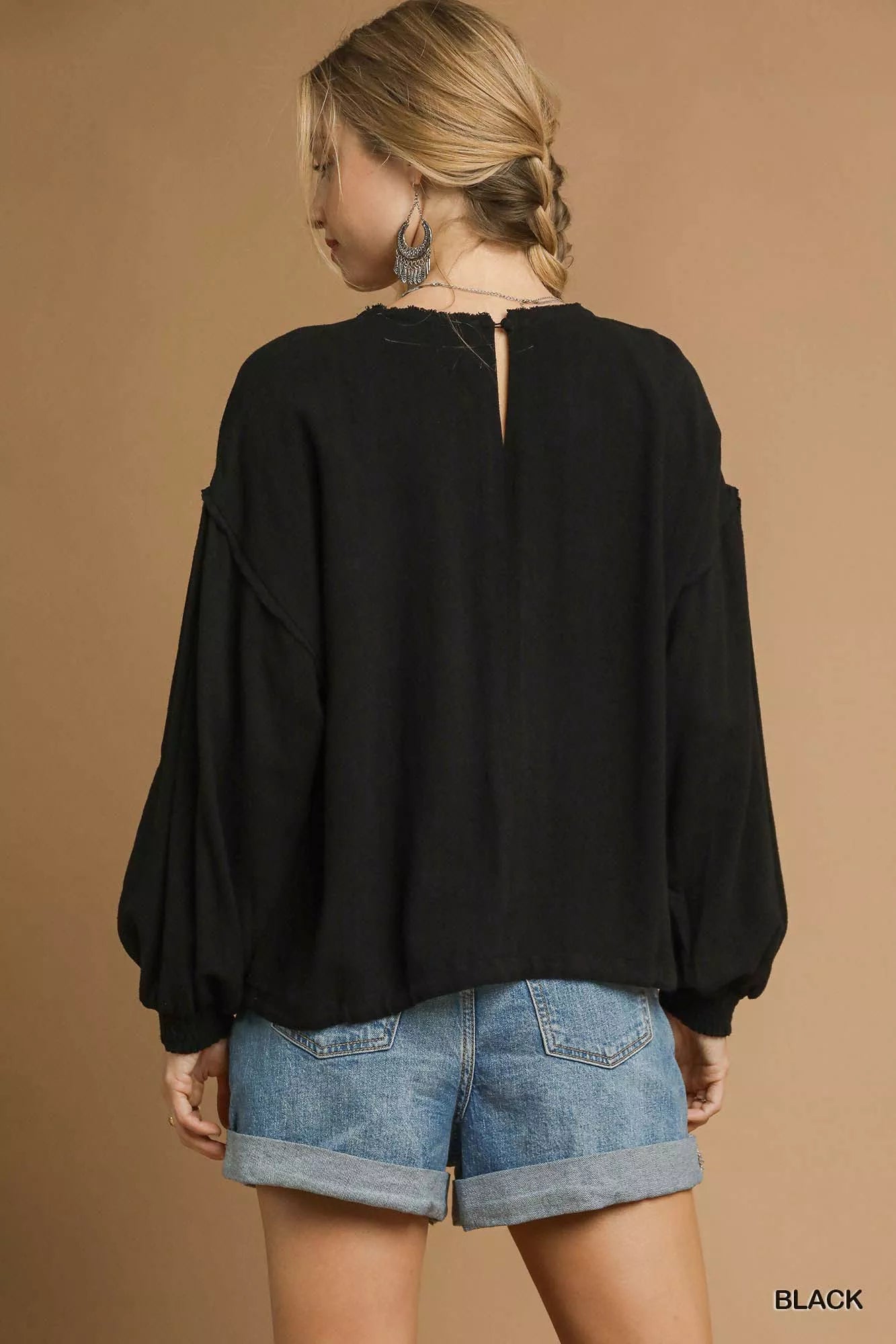 Umgee Full Size Linen Long Sleeve Top with Drawstring-Blouses-Trendsi-[option4]-[option5]-[option6]-[option7]-[option8]-Shop-Boutique-Clothing-for-Women-Online