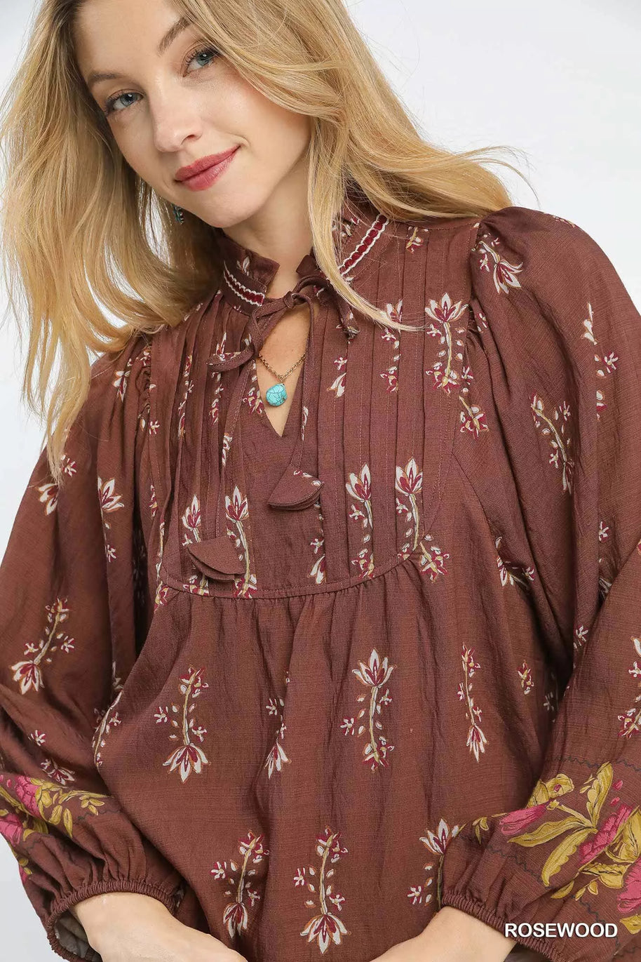 Umgee Floral Boho Peasant Blouse-Blouses-Trendsi-[option4]-[option5]-[option6]-[option7]-[option8]-Shop-Boutique-Clothing-for-Women-Online