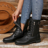 Round Toe Lace Up Block Heels Boots-110 Fashion Boots-Trendsi-Black-36-[option4]-[option5]-[option6]-[option7]-[option8]-Shop-Boutique-Clothing-for-Women-Online