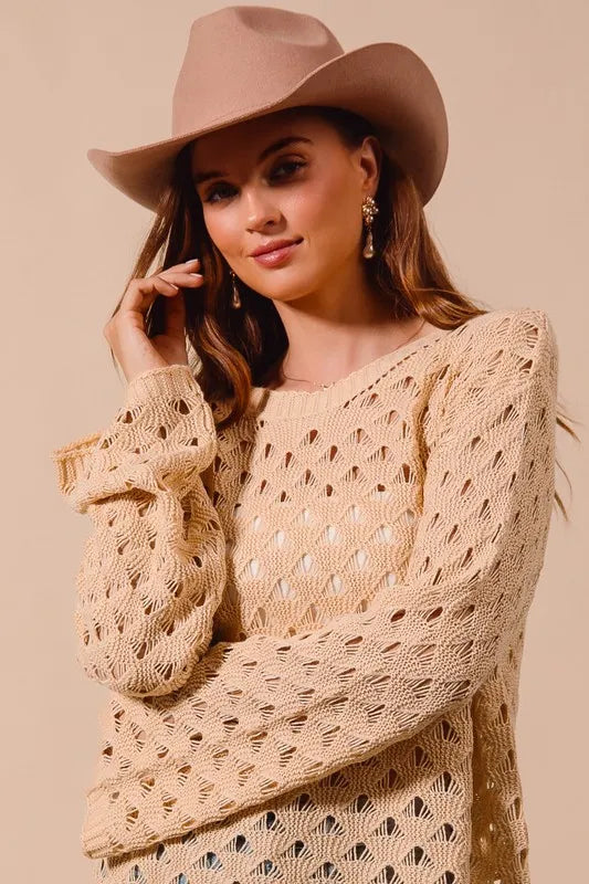 SO ME Geometric Pattern Open Knit Lightweight Sweater-Sweaters-Trendsi-[option4]-[option5]-[option6]-[option7]-[option8]-Shop-Boutique-Clothing-for-Women-Online