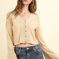 VERY J V-Neck Lace Detail Button Down Crop Ribbed Knit Top-Crop Tops-Trendsi-Natural-S-[option4]-[option5]-[option6]-[option7]-[option8]-Shop-Boutique-Clothing-for-Women-Online