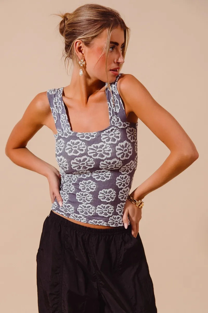 SO ME Two Tone Floral Seamless Tank Top-Tank Tops & Camis-Trendsi-[option4]-[option5]-[option6]-[option7]-[option8]-Shop-Boutique-Clothing-for-Women-Online
