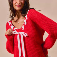 SO ME Satin Tape Braided Ribbon Tie V Neck Sweater-Sweaters-Trendsi-[option4]-[option5]-[option6]-[option7]-[option8]-Shop-Boutique-Clothing-for-Women-Online