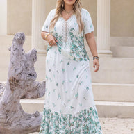 Plus Size Printed Lace Detail Short Sleeve Top and Skirt Set-Dresses-Trendsi-White-0XL-[option4]-[option5]-[option6]-[option7]-[option8]-Shop-Boutique-Clothing-for-Women-Online