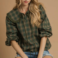 Umgee Full Size Plaid Ruffle Collar Blouse-Blouses-Trendsi-Green-S-[option4]-[option5]-[option6]-[option7]-[option8]-Shop-Boutique-Clothing-for-Women-Online