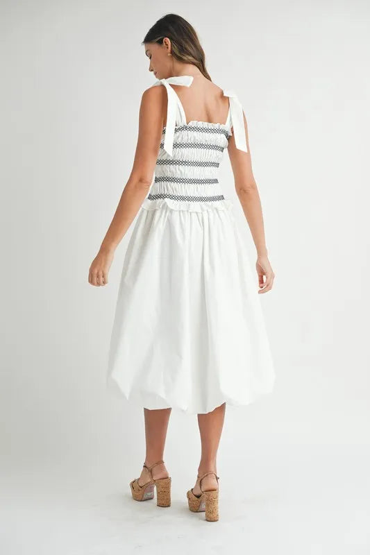 MABLE Smocked Bodice Bubble Midi Dress-Dresses-Trendsi-[option4]-[option5]-[option6]-[option7]-[option8]-Shop-Boutique-Clothing-for-Women-Online