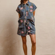 BiBi Floral Printed Denim Short Pants With Pocket-Shorts-Trendsi-[option4]-[option5]-[option6]-[option7]-[option8]-Shop-Boutique-Clothing-for-Women-Online