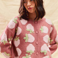 SO ME Strawberry Fruit All Over Button Sweater Cardigan-Cardigan-Trendsi-[option4]-[option5]-[option6]-[option7]-[option8]-Shop-Boutique-Clothing-for-Women-Online