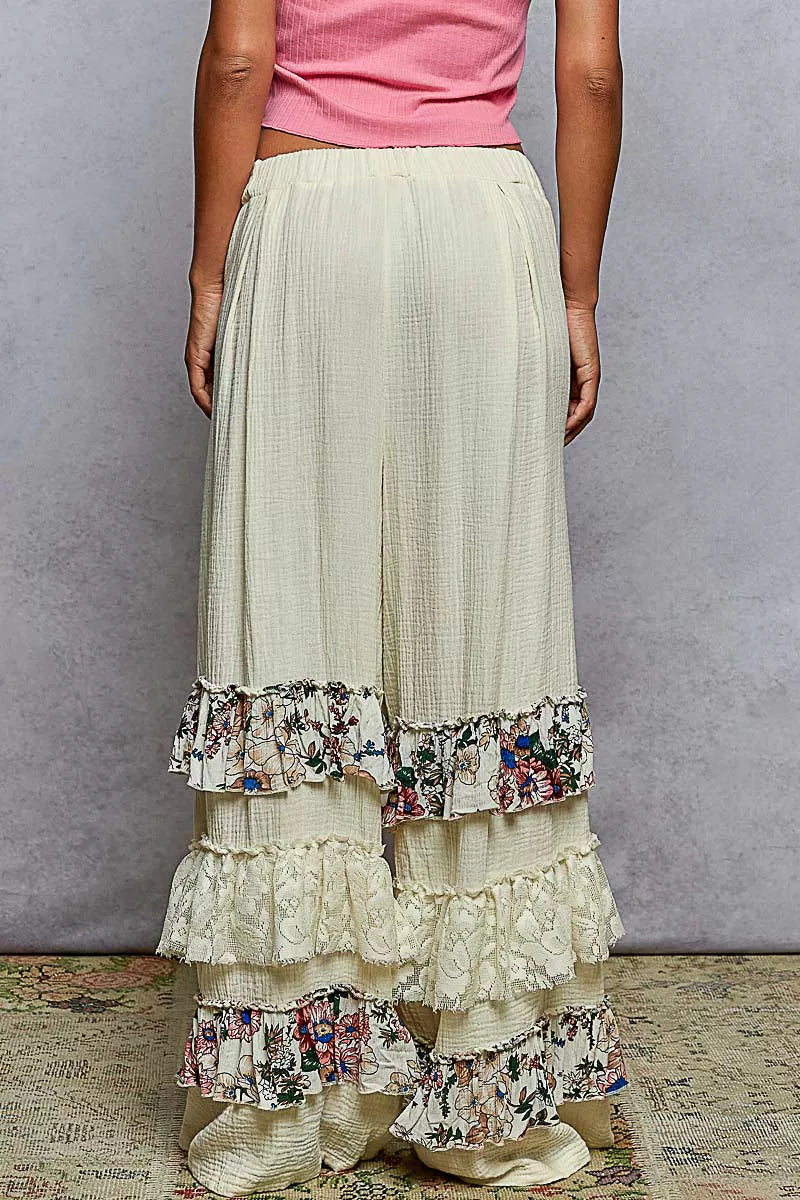 POL Drawstring Double Gauze Wide Leg Pants with Print and Lace Ruffle-pants-Trendsi-[option4]-[option5]-[option6]-[option7]-[option8]-Shop-Boutique-Clothing-for-Women-Online