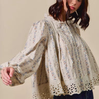 SO ME Floral Print Lace Button Down Shirt-Blouses-Trendsi-[option4]-[option5]-[option6]-[option7]-[option8]-Shop-Boutique-Clothing-for-Women-Online