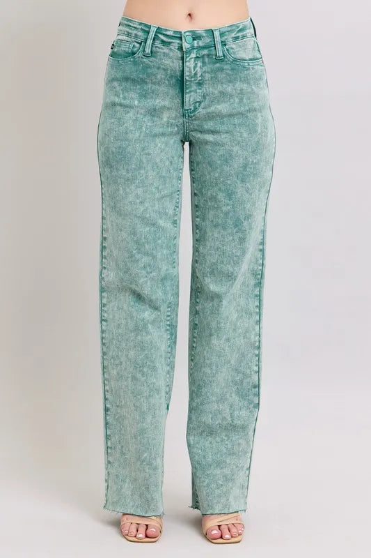 Judy Blue High Waist Garment Dyed Raw Hem Dad Jeans-Trendsi-SEA GREEN-0(24)-[option4]-[option5]-[option6]-[option7]-[option8]-Shop-Boutique-Clothing-for-Women-Online