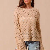 SO ME Geometric Pattern Open Knit Lightweight Sweater-Sweaters-Trendsi-NATURAL-S-[option4]-[option5]-[option6]-[option7]-[option8]-Shop-Boutique-Clothing-for-Women-Online