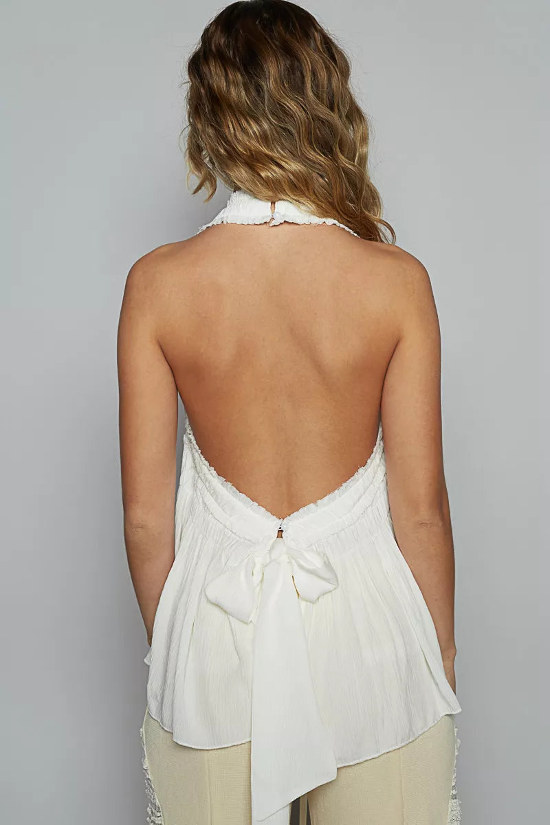 POL Backless Halter Sleeveless Top with Smocking Shirring Detail-Tank Tops & Camis-Trendsi-[option4]-[option5]-[option6]-[option7]-[option8]-Shop-Boutique-Clothing-for-Women-Online