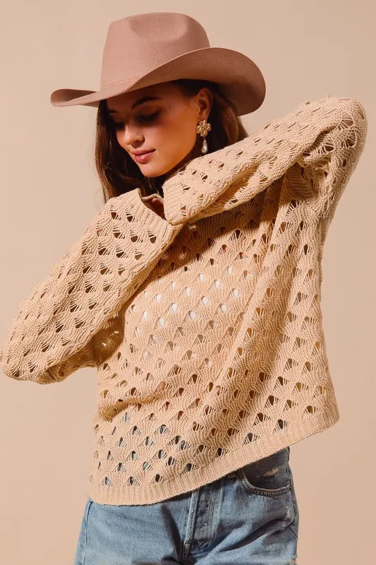 SO ME Geometric Pattern Open Knit Lightweight Sweater-Sweaters-Trendsi-[option4]-[option5]-[option6]-[option7]-[option8]-Shop-Boutique-Clothing-for-Women-Online