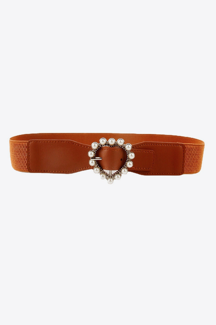 Pearl Heart Buckle Elastic Belt-Belts-Trendsi-Caramel-One Size-[option4]-[option5]-[option6]-[option7]-[option8]-Shop-Boutique-Clothing-for-Women-Online
