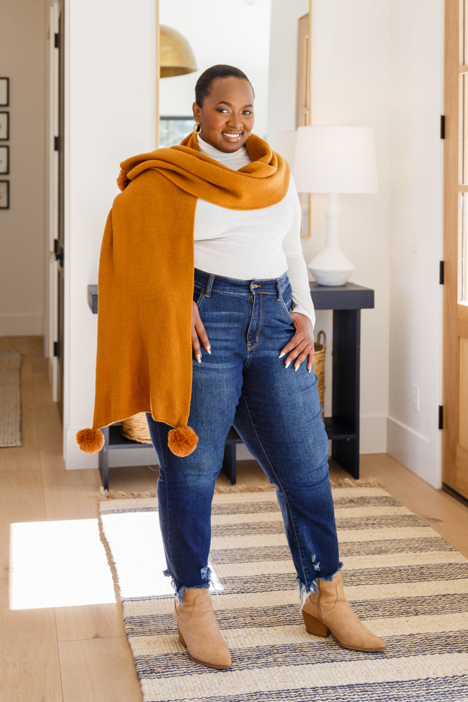 Knitted Fuzzy Pom Pom Scarf In Ginger-Womens-Ave Shops-[option4]-[option5]-[option6]-[option7]-[option8]-Shop-Boutique-Clothing-for-Women-Online