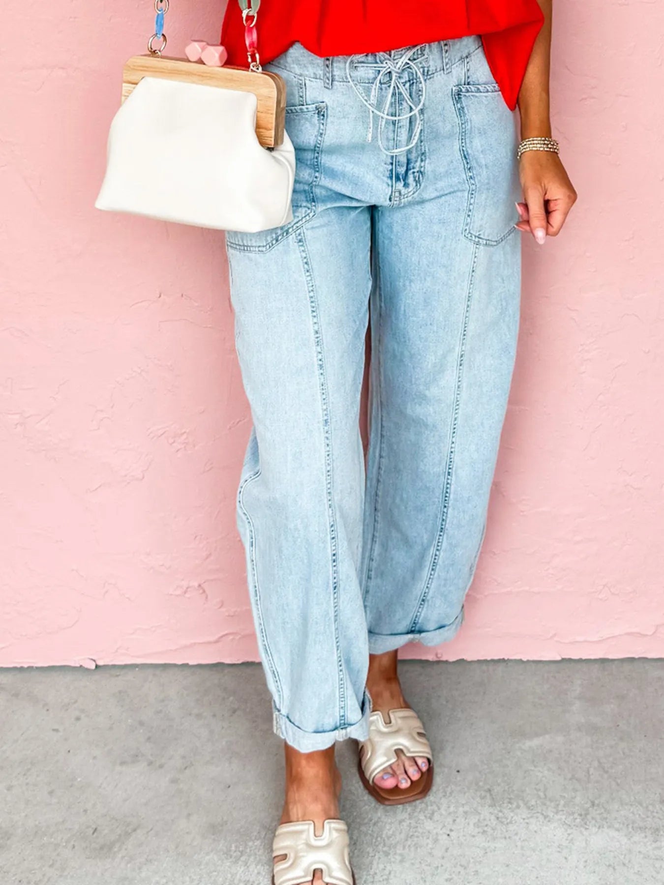 Drawstring Washed Relaxed Fit Boyfriend Jeans-Jeans-Trendsi-Light Blue-4-[option4]-[option5]-[option6]-[option7]-[option8]-Shop-Boutique-Clothing-for-Women-Online